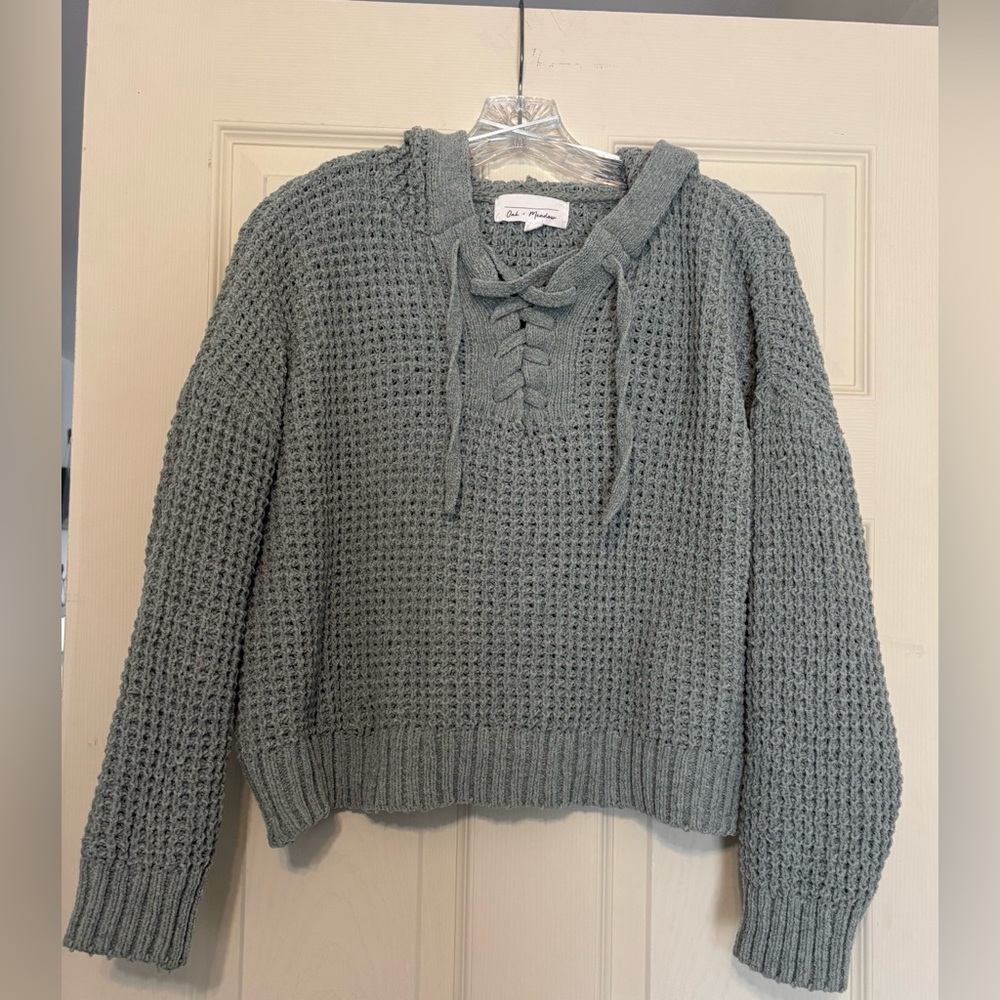 Oak & Meadow Women’s Lace Up Hooded Knit Sweater 🥑